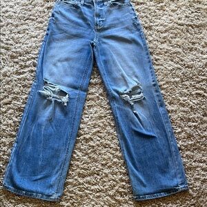 SO High Rise Wide Leg Distressed Knee Jeans - size 0/24W